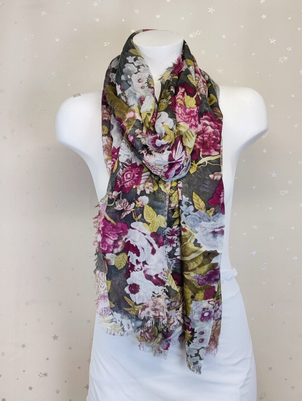 100% Modal Oversized Floral Scarf Wrap Brown Purple Gray 43x78 Naturally Knotty